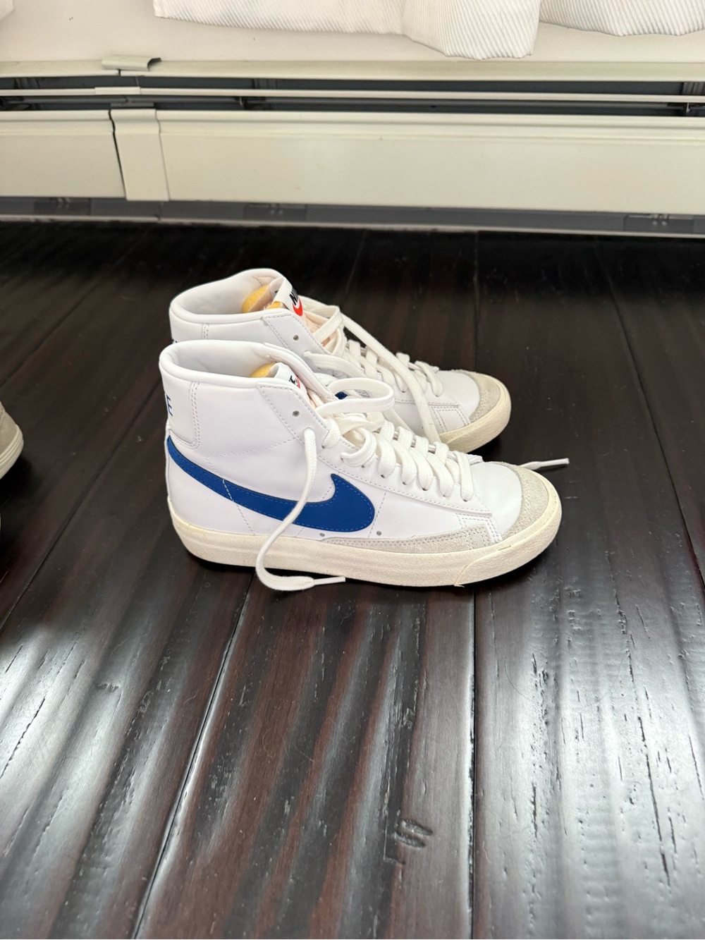 Nike White High-Top Sneakers with Blue Swoosh